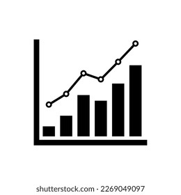 Gráfico. Crecimiento del gráfico de iconos negros con flecha aislada sobre fondo blanco. Porcentaje positivo de holograma. Crecer el concepto de gestión de negocios de diseño de dirección. Gráfico circular de análisis. Ilustración del vector