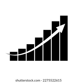 Chart graph. Black Icon graph growth with arrow isolated on background. Hologram positive percentage. Growth direction design business concept. Analysis information forecast. Vector illustration