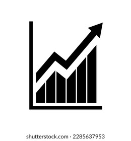 Chart graph. Black Icon graph growth with arrow isolated on background. Hologram positive percentage. Growth direction design business concept. Analysis information forecast. Vector illustration