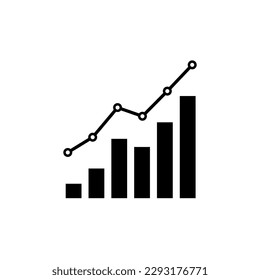 Chart graph. Black icon graph growth with arrow isolated on white background. Hologram positive percentage. Grow direction design business management concept. Analysis pie chart. Vector illustration