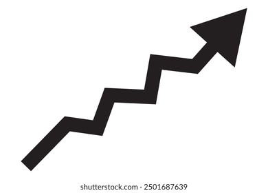 Gráfico. Crecimiento del gráfico del icono negro con la flecha aislada en el fondo blanco. Porcentaje de hologramas positivos. Concepto de gestión empresarial de diseño de dirección de crecimiento. Gráfico circular de análisis. Ilustración vectorial