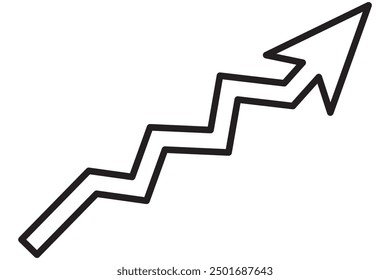 Gráfico. Crecimiento del gráfico del icono negro con la flecha aislada en el fondo blanco. Porcentaje de hologramas positivos. Concepto de gestión empresarial de diseño de dirección de crecimiento. Gráfico circular de análisis. Ilustración vectorial