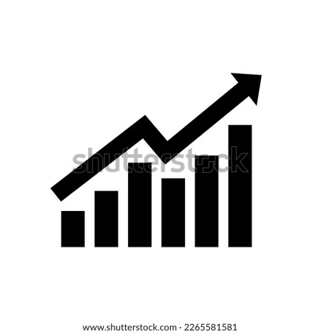 Chart graph. Black Icon graph growth with arrow isolated on white background. Hologram positive percentage. Growth direction design business management concept. Analysis pie chart. Vector illustration