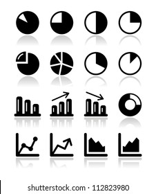 Chart graph black icons set for infographics