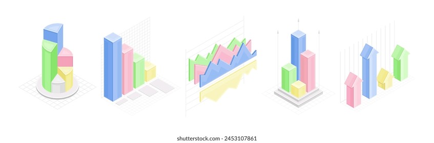 Chart and Graph with Business and Finance Data Analysis Isometric Vector Set