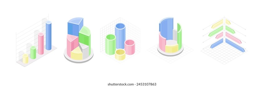 Chart and Graph with Business and Finance Data Analysis Isometric Vector Set