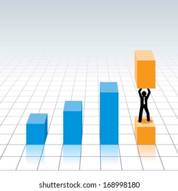 chart graph, business man holding bar making false growth 
