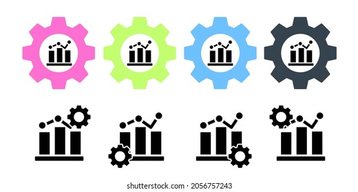 Chart graph diagram line bar vector icon in gear set illustration for ui and ux, website or mobile application