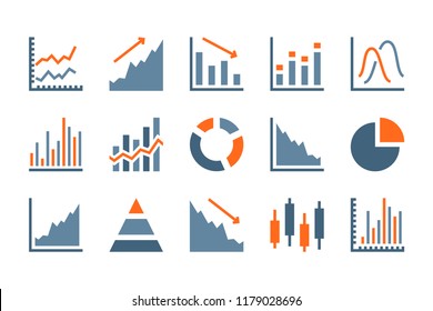 Chart, Graph and Diagram related icons. Statistics Scheme, Financial report and Business Analytics flat vector icon set. 