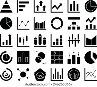 Conjunto de iconos de relleno de gráfico de gráfico - Ilustración vectorial