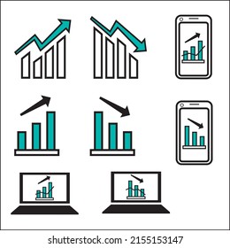 Gráfico Finanzas Finanzas Iconos simples, conjuntos de ilustraciones, computadoras personales, smartphones, infografías