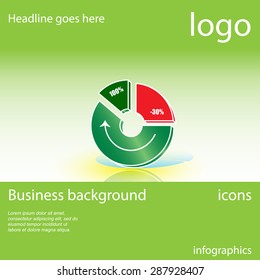 Chart, graph, green business background with space for text, vector illustration