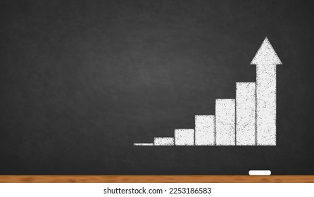 Chart graph. Hand drawn in chalk on blackboard graph with arrow. Hologram positive percentage. Concept design direction growth drawing on chalkboard. Analysis information forecast. Vector illustration