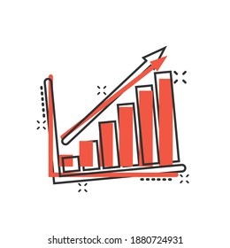 Chart graph icon in comic style. Arrow grow cartoon vector illustration on white isolated background. Analysis splash effect business concept.