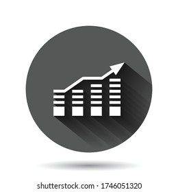 Chart graph icon in flat style. Arrow grow vector illustration on black round background with long shadow effect. Analysis circle button business concept.