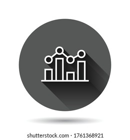 Chart graph icon in flat style. Arrow grow vector illustration on black round background with long shadow effect. Analysis circle button business concept.
