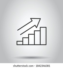 Chart graph icon in flat style. Arrow grow vector illustration on white isolated background. Analysis business concept.