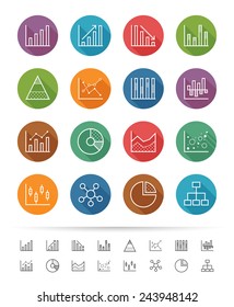 Chart and Graph icon set, thin line style - Vector illustration