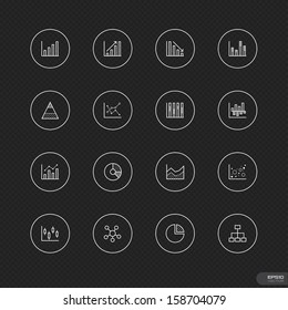 Chart and Graph Icons with circle on black background - Vector illustration