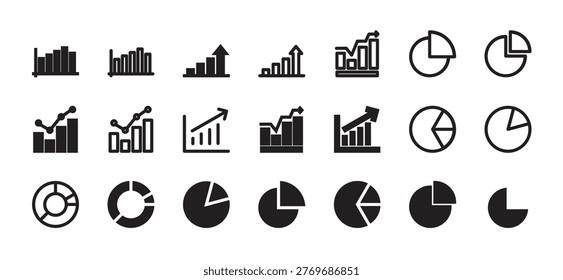 Chart and graph icons line and solid style for data analysis, vector illustration.