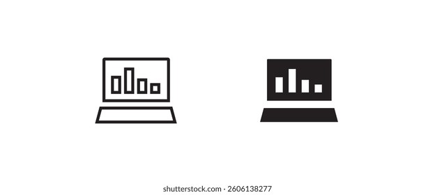 Chart, graph laptop icon. Glyph Statistics graphs, charts, diagrams. Infographics, data analysis, stats tools icons button, vector, sign, symbol, logo, illustration, editable stroke, flat design style
