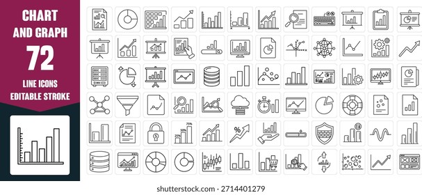 Ícone de Linha de Gráfico e Gráfico Definido para Visualização e Análise de Dados
