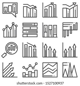Chart graph line icons set. linear style symbols collection, outline signs pack. vector graphics. Set includes icons as business graph progress, bar chart statistic, increase infographic analysis