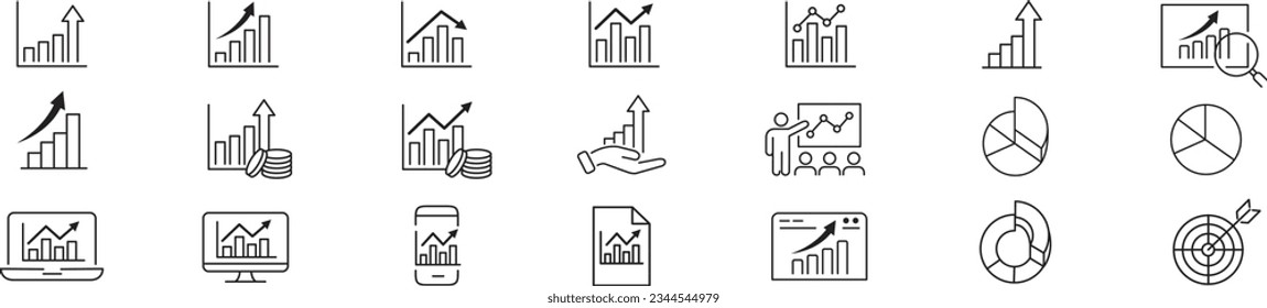 Chart Graph line icons set editable stroke vector illustration