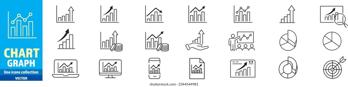 Chart Graph line icons set editable stroke vector illustration