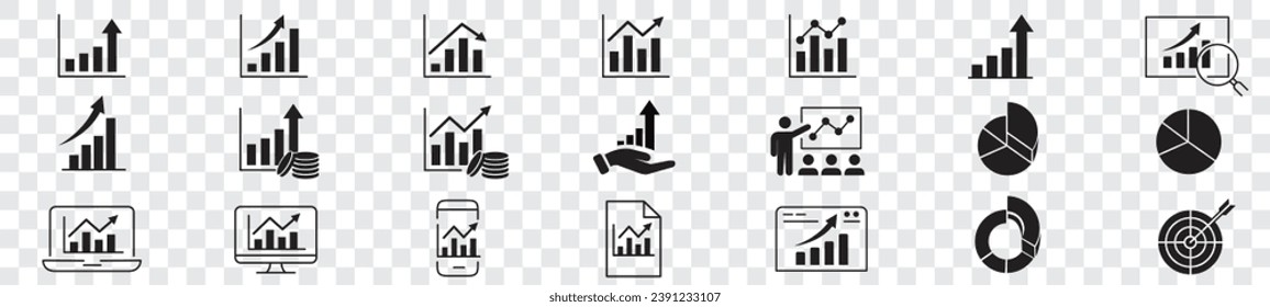 Chart Graph line icons set editable stroke vector illustration