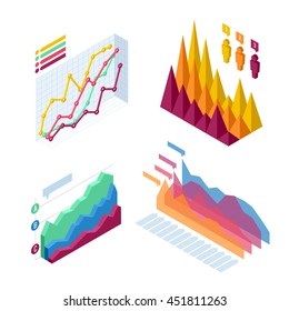 Chart and graphic isometric, business diagram data finance, graph report, information data statistic, infographic analysis tools illustration.