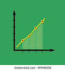 Chart , Graphic Success, Graph Growth Isolated on Green Background, Vector Illustration 