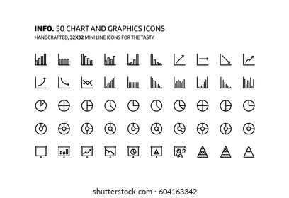 Chart and graphics mini line, illustrations, icons, backgrounds and graphics. The icons pack is black and white, flat, vector, pixel perfect, minimal, suitable for web and print.