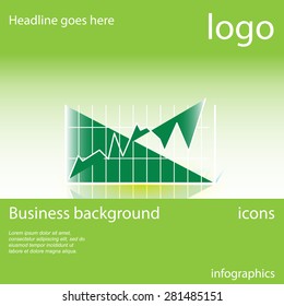Chart, green business background with space for text, vector illustration