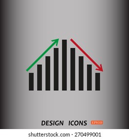 chart with green and red arrows. icon. vector design