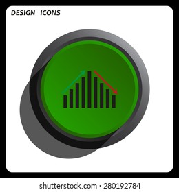 chart with green and red arrows. icon. vector design Green Start button, forward, to continue. Flat design style.