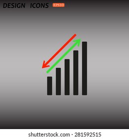 chart with green and red arrows. icon. vector design