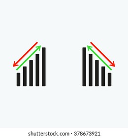 chart with green and red arrows. icon. vector design