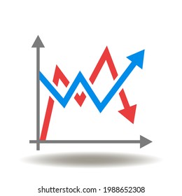 Chart With Growing And Falling Volatile Graph Vector Illustration. Volatility Icon. Crisis Analysis Stock And Trade Market Symbol.