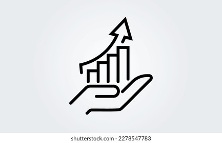 Gráfico que crece, icono de la línea de mano. El crecimiento de las finanzas aumenta el concepto de negocios. Diseño gráfico vectorial, ilustración de logotipo