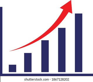 gráfico con icono de flecha de crecimiento sobre fondo blanco. estilo plano. signo de progreso de gráfico. flecha naranja en el símbolo del gráfico de negocios. signo gráfico creciente.