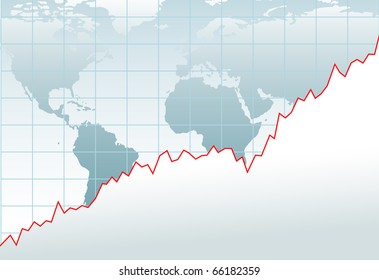 Chart Of Growth Of Global Financial Economy Or Company On A World Map