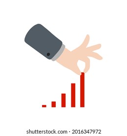 Chart growth. Increase business concept. Hand of businessman. Flat cartoon illustration. Bank investments in the economy. Pick and take