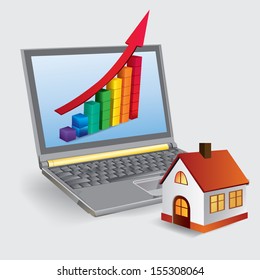 Chart of growth of real estate market, or building. conceptual vector images.