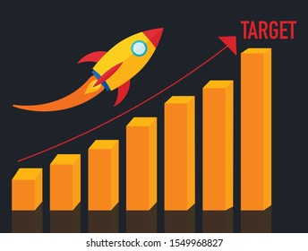 chart growth with a rocket over black background - Business concept 