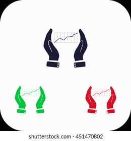 Chart with hand Illustration set. Blue, green, red icon.
