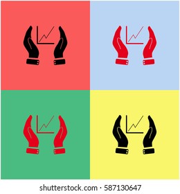 Chart with hand vector  icon.