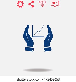 Chart with hand vector icon on grey background.