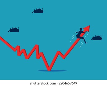 The chart has reversed up or the stock turned around. Businessman on the upward graph