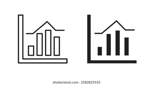 Chart histogram filled and outlined icons vectors on white background